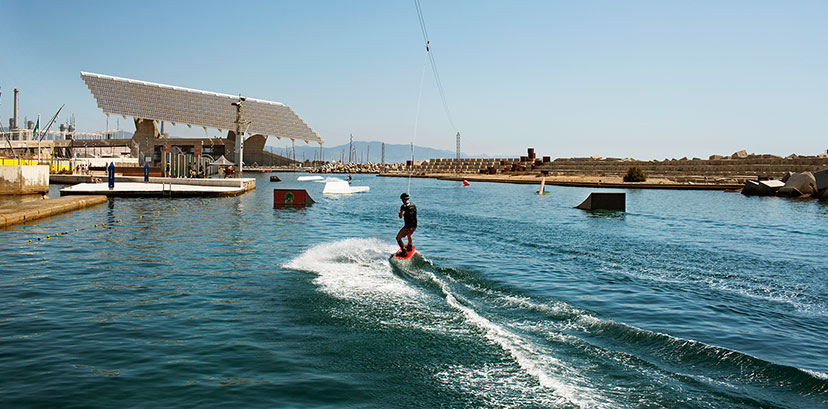 Water sports in the designated area of the Parc del Forum 